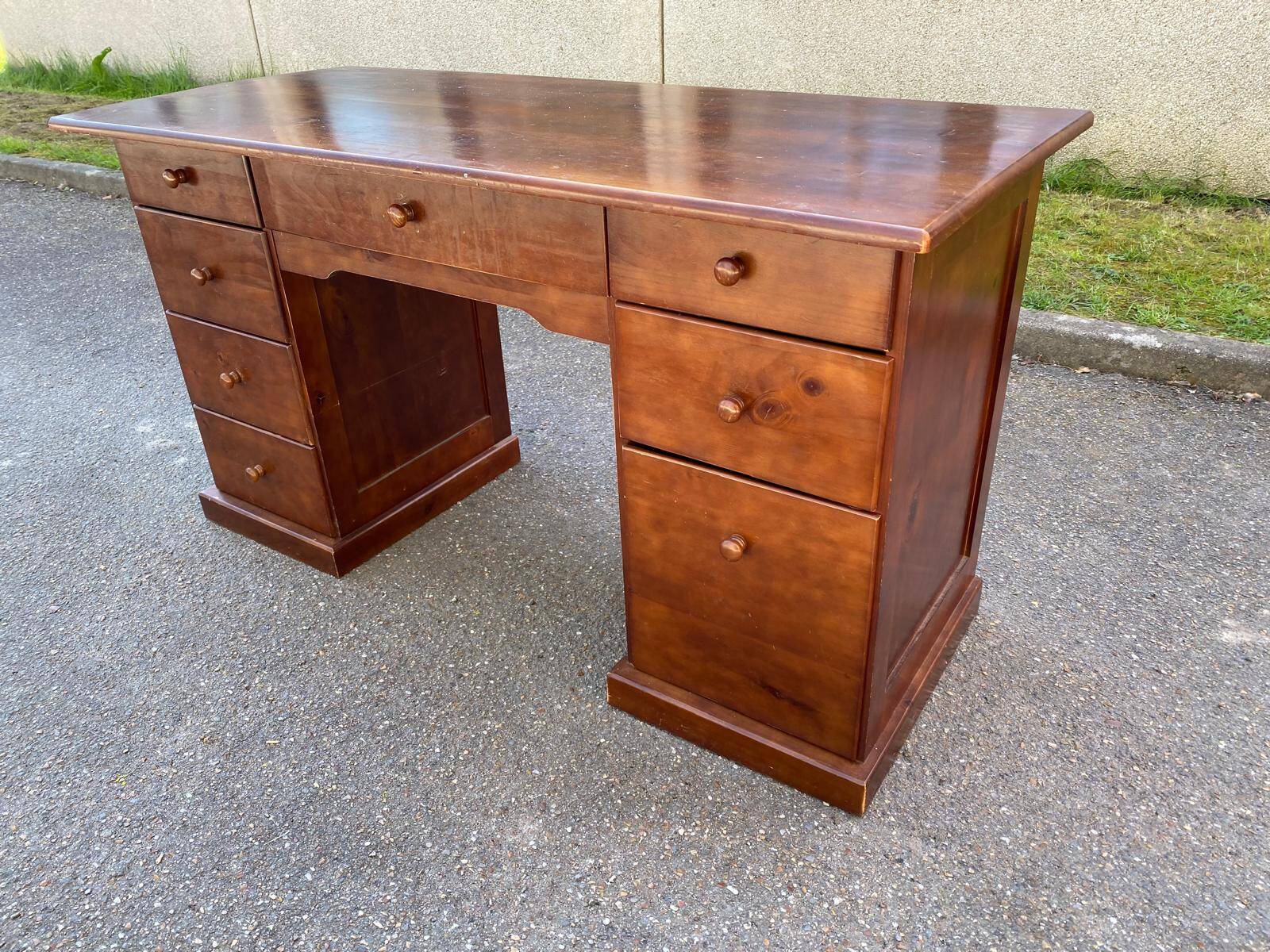 Solid pine wood desk with 8 drawers