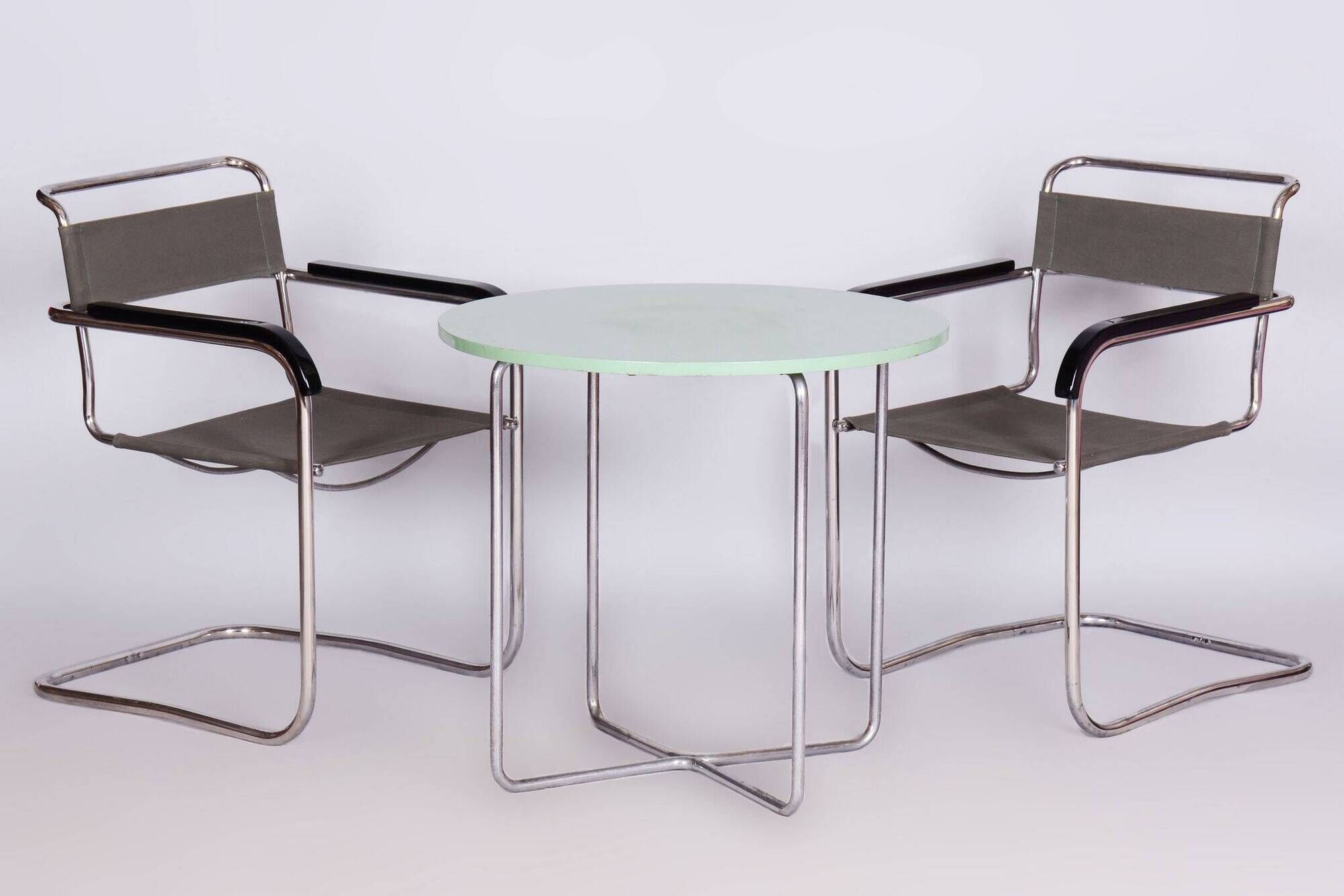 Restored Bauhaus Pair of Armchairs, by Thonet, by Marcel Breuer, Czech, 1930s