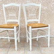 Paire de chaises paillées blanches vintage