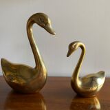 Duo of ancient brass swans
