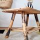 Table basse en rotin plateau tissu fleuri jaune
