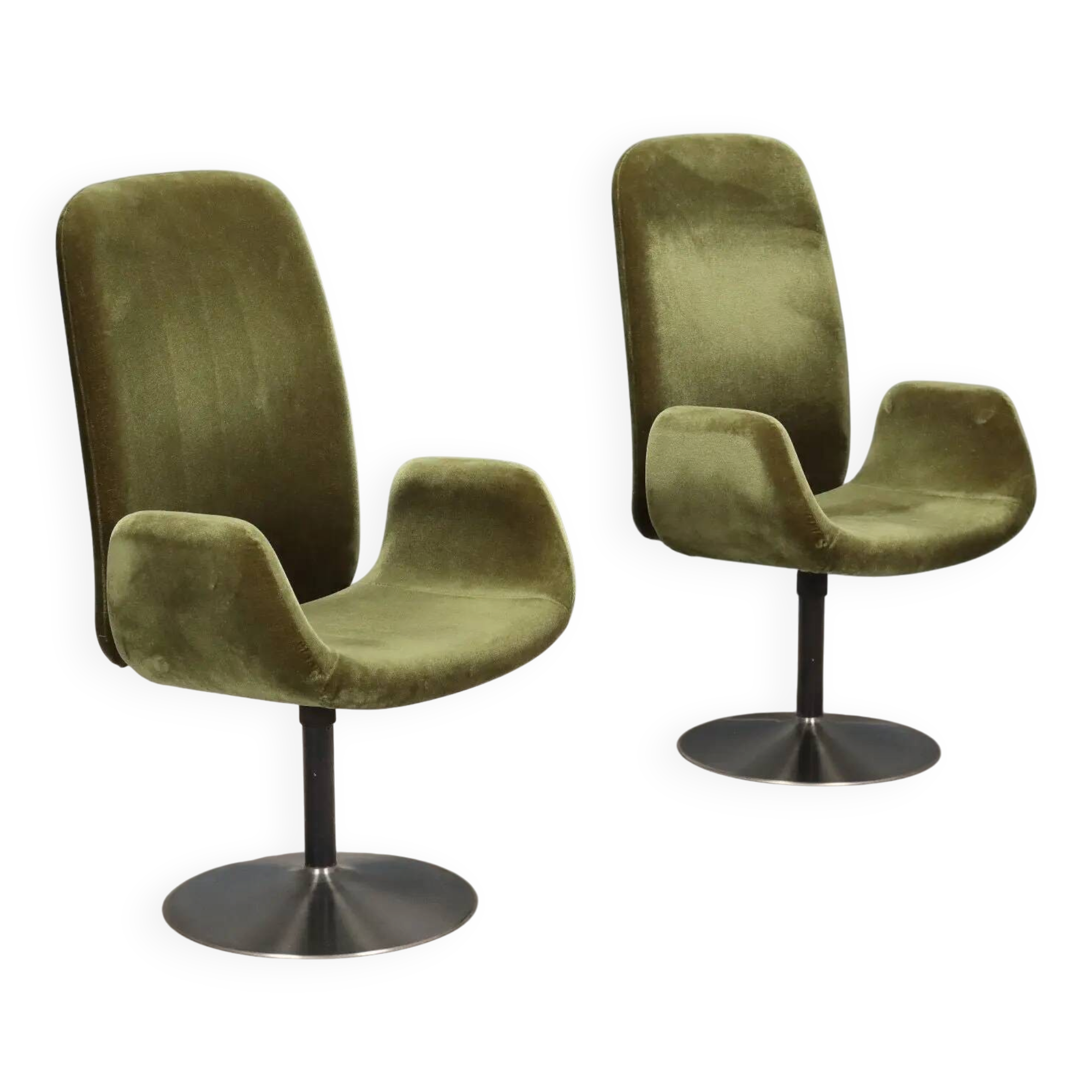 Paire de fauteuils vintage en tissu, mousse et métal, design Italie années 1970