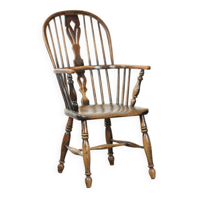 Chaise Windsor à dossier haut anglaise antique du début du XIXe siècle