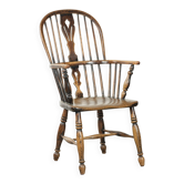 Chaise Windsor à dossier haut anglaise antique du début du XIXe siècle