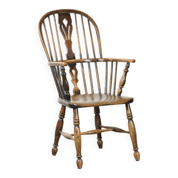 Chaise Windsor à dossier haut anglaise antique du début du XIXe siècle