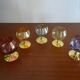 5 vintage coloured cognac glasses