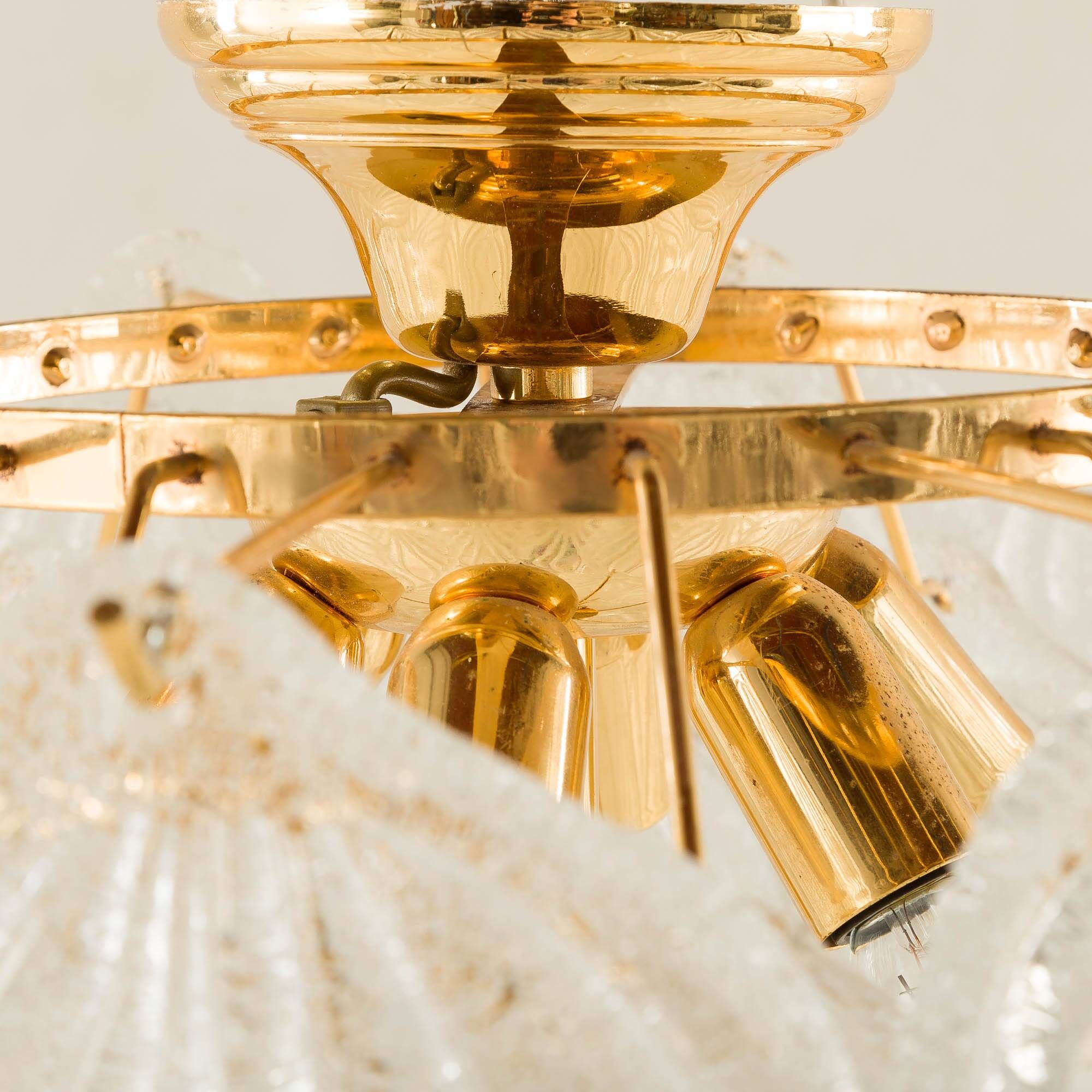 Novaresi Murano glass frosted leaves chandelier, Italy 1970s