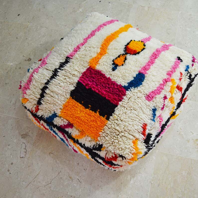 Colorful berber beery poufs azilal 60 x 60 x 20 cm