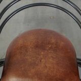Set of 4 1970s design dining chairs with leather seats and metal frame