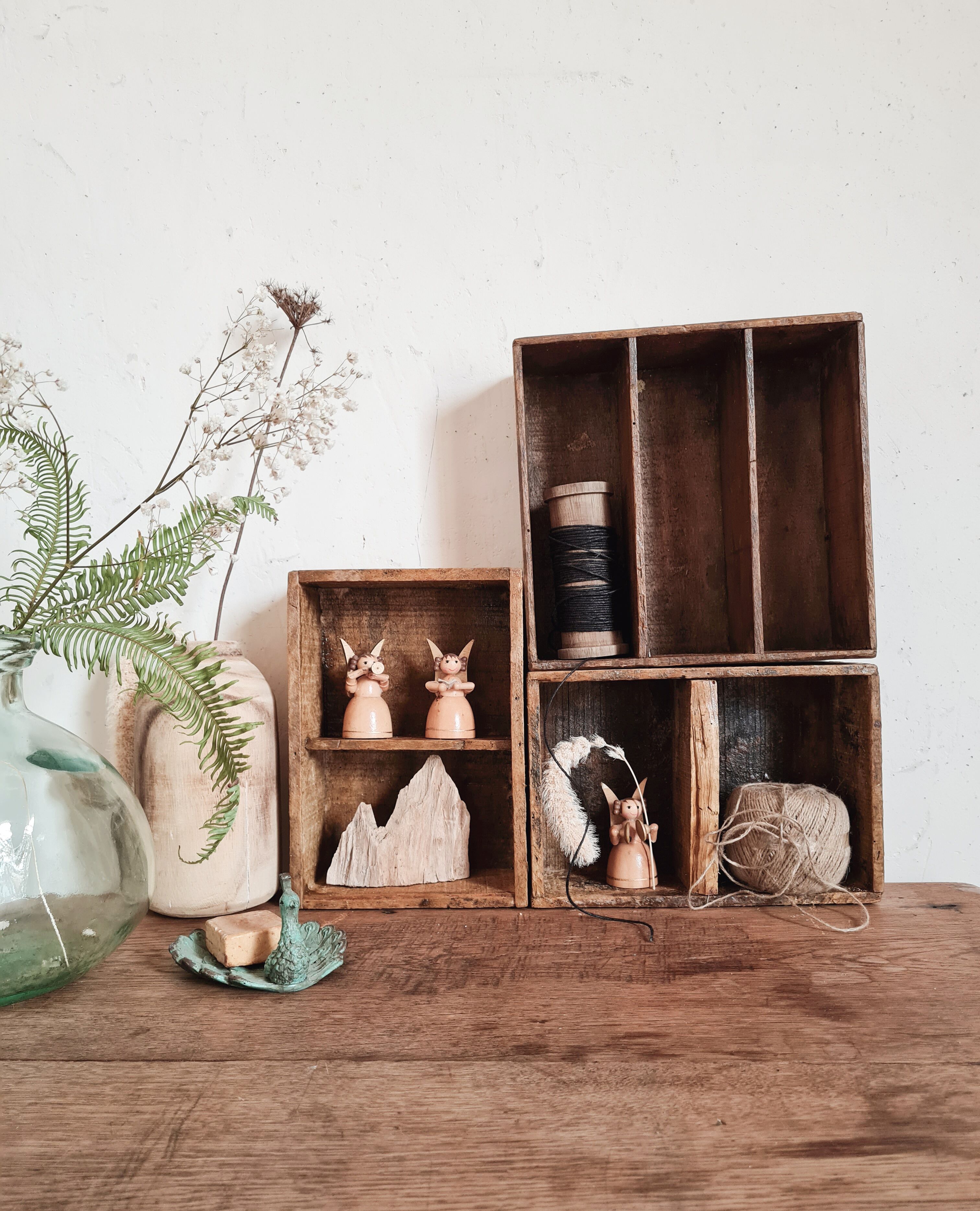 Old trio wooden workshop lockers