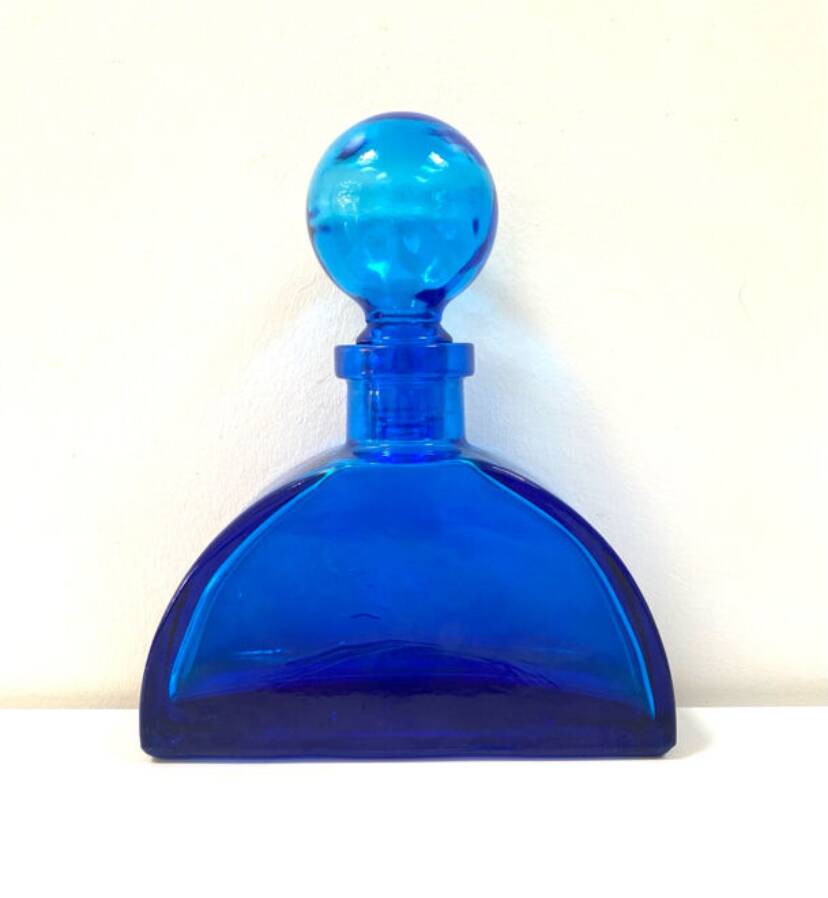 Flacon XL ancien en verre bleu cobalt