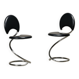 Poul Henningsen Snake Chairs, Model PH-501 in chrome and full black leather