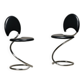 Fauteuils Snake de Poul Henningsen, modèle PH-501, finition chromée et cuir noir intégral
