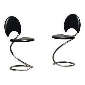 Poul Henningsen Snake Chairs, Model PH-501 in chrome and full black leather