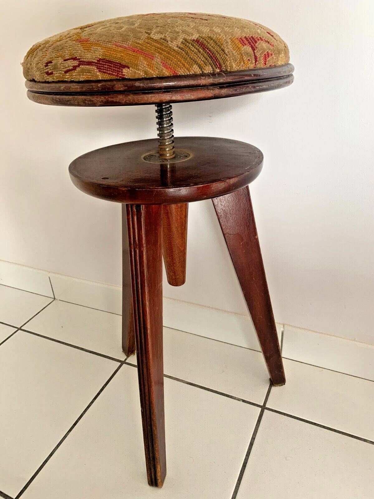Tabouret de Piano Bijoutier Horloger Adjustable Vintage 1960
