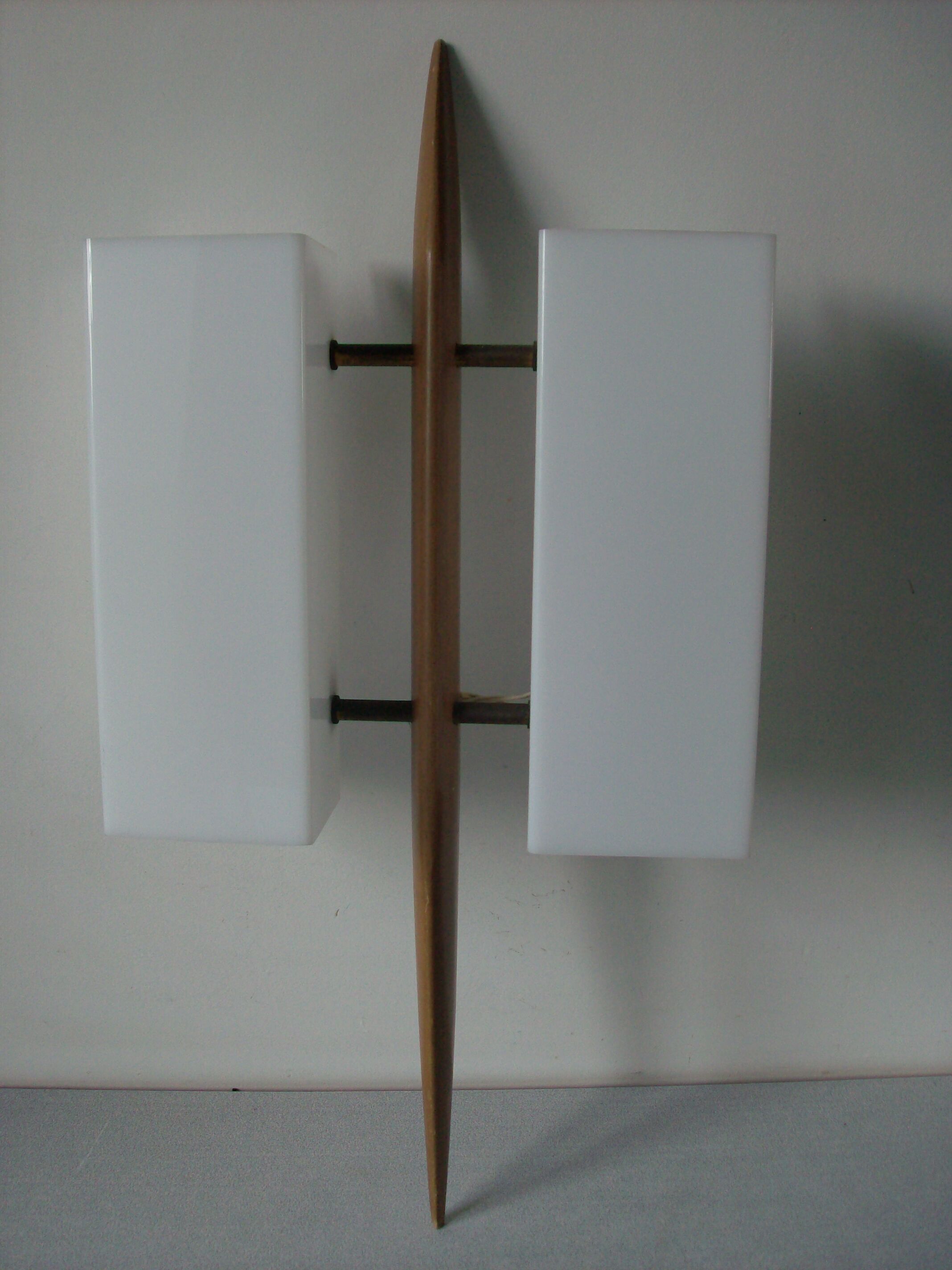 Old Scandinavian double wall lamp wood lampshade plexi white 1960s/70s