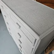 Vintage grey wood and rattan chest of drawers