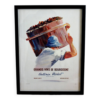 Burgundy vine wine poster 1940 retro