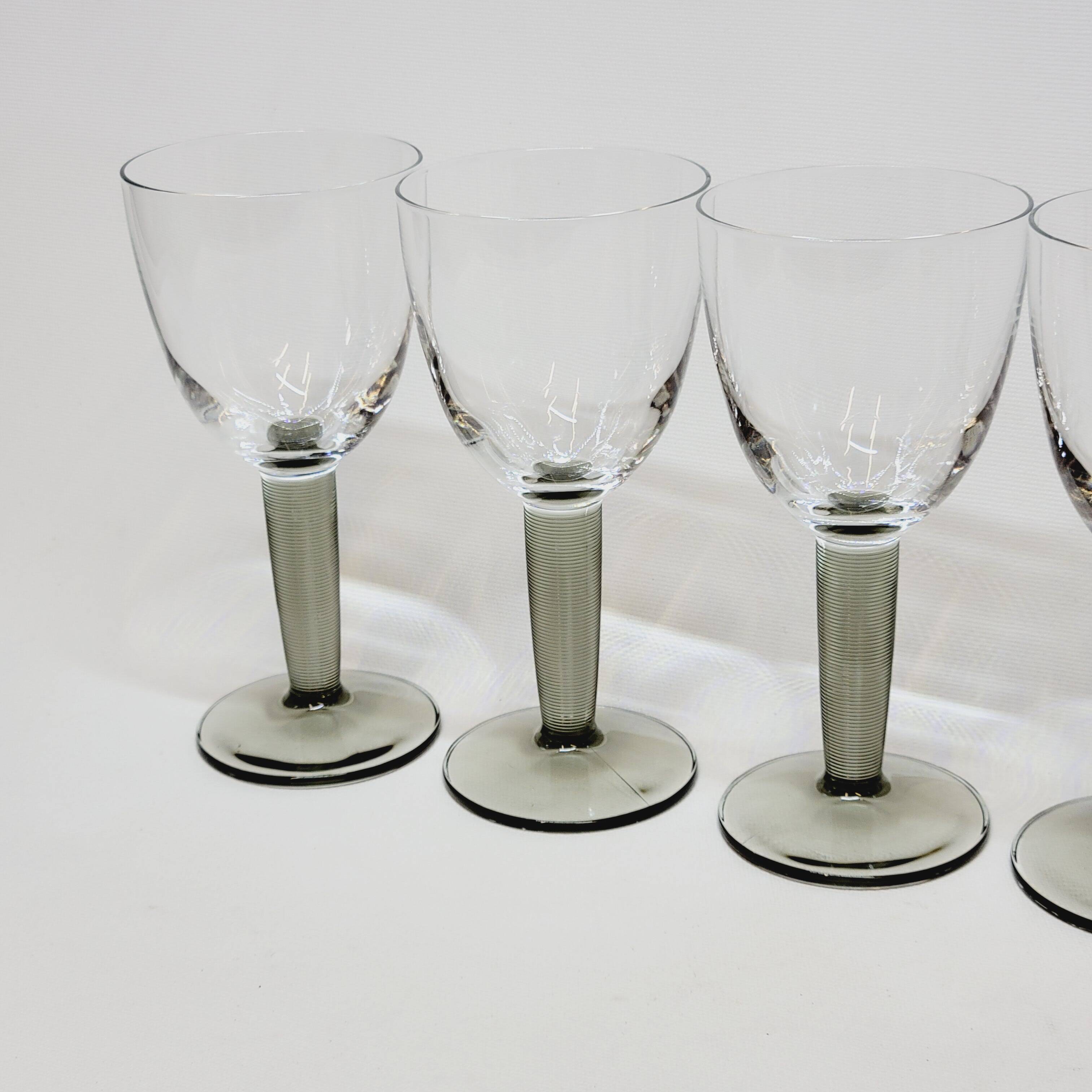 6 verres à vin vintage Bormioli Rocco en cristal gris strié