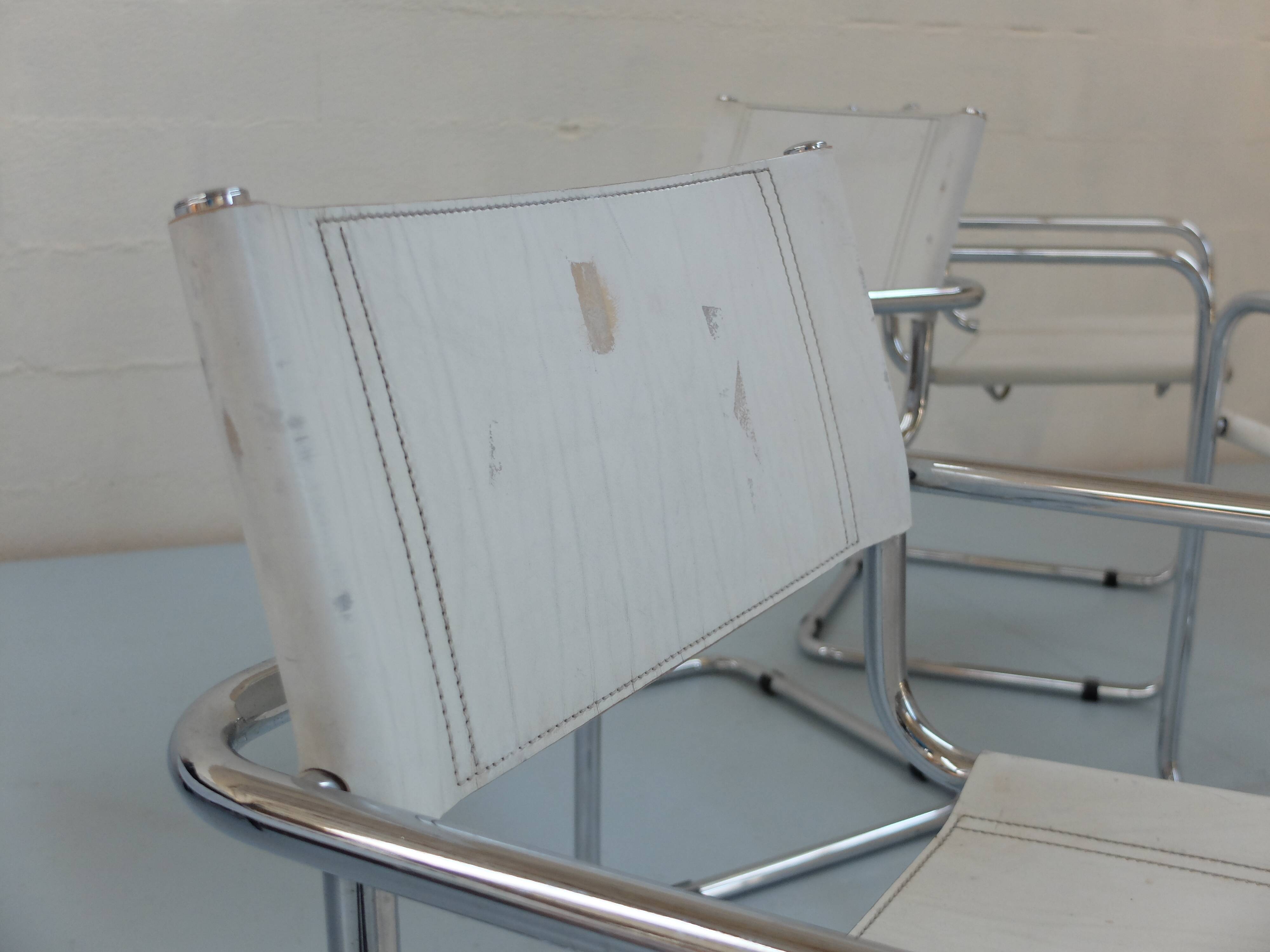 6 Fasem Italia chrome and white leather chairs