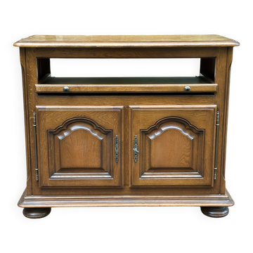 Meuble TV Buffet d'appoint en chêne massif et plateau rotatif 1980