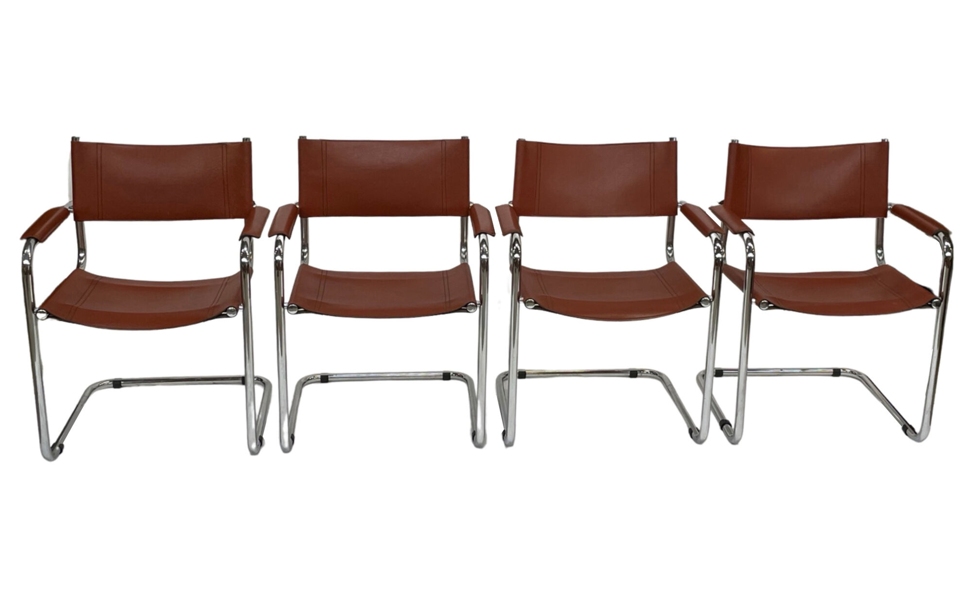 Set of 4 Bauhaus cantilever chairs cognac leather and chrome Design