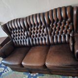 Chesterfield 3-seater chestnut coloured leather sofa