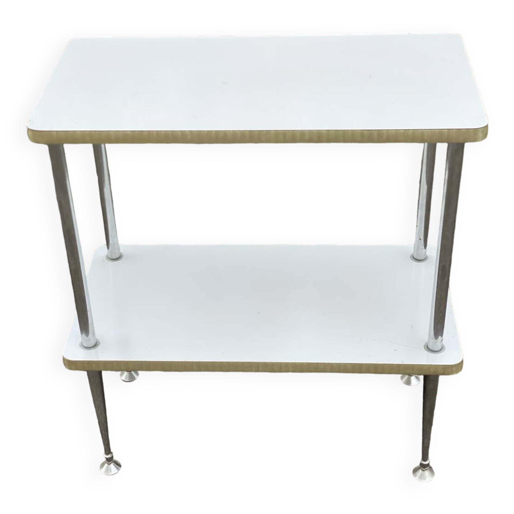 White and gold serving trolley in steel and wood