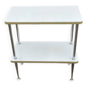 Desserte blanche et dorée - acier bois