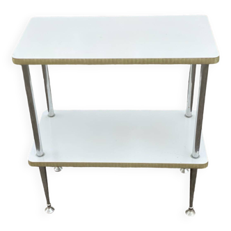 White and gold serving trolley in steel and wood