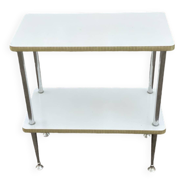 White and gold serving trolley in steel and wood