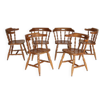 Set of 6 Western chairs in light oak – 60s.