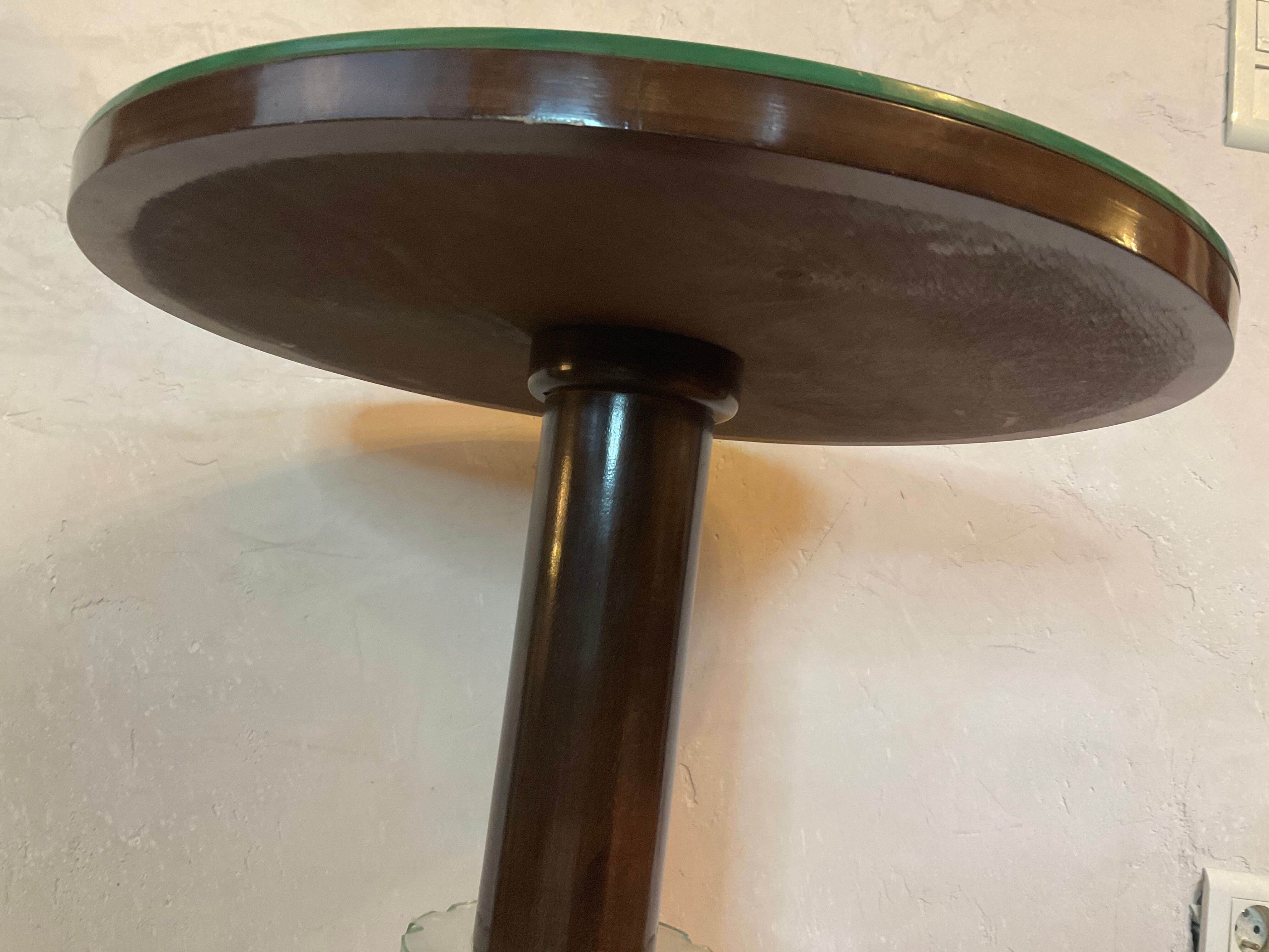 Vintage pedestal table design mirror glass and brass