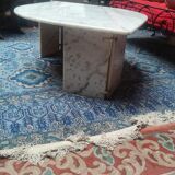 White Carrara marble coffee table with gray veins in the shape of an eye circa 1970