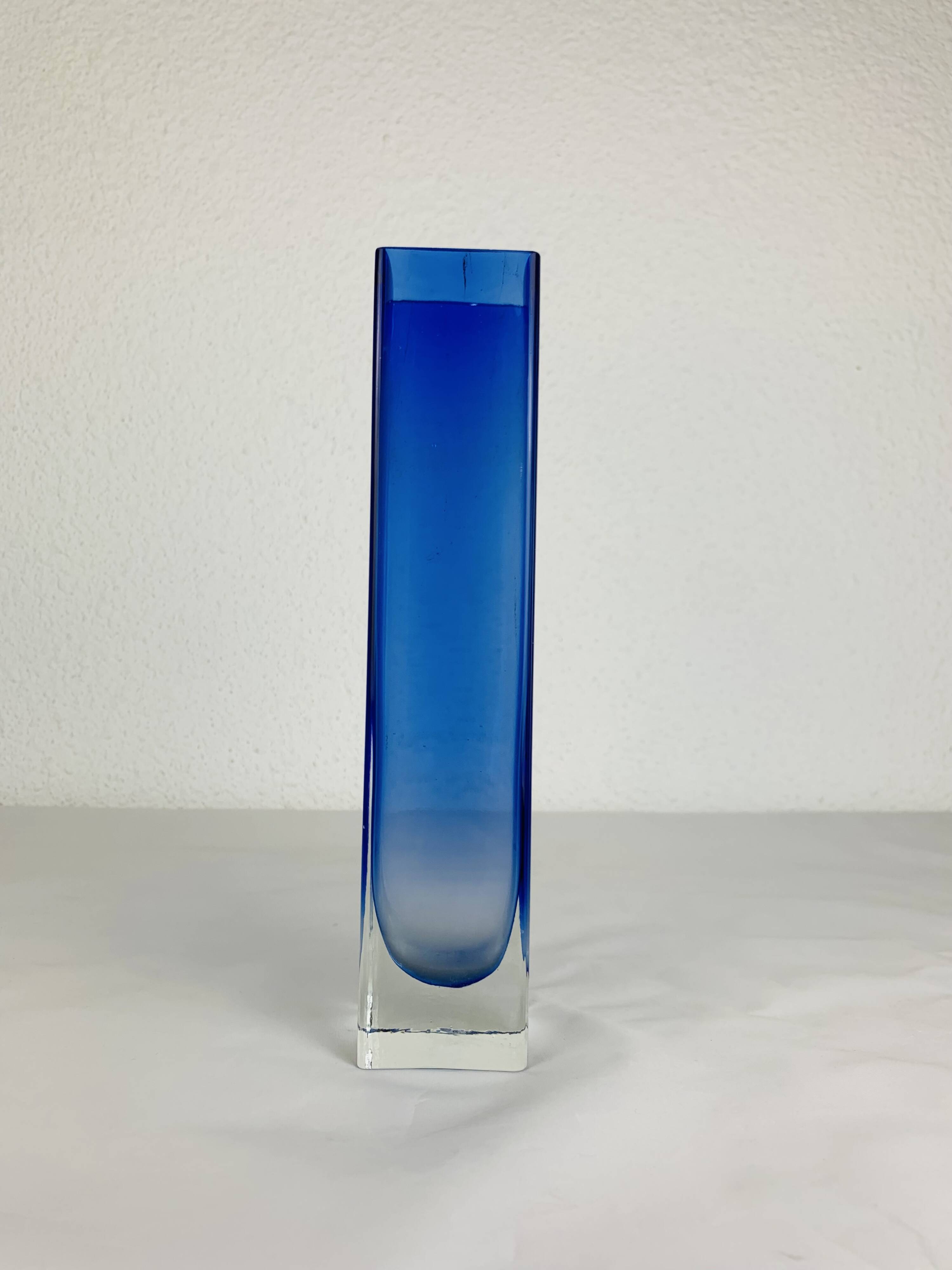 Blue glass vase in Sommerso Murano style, vintage