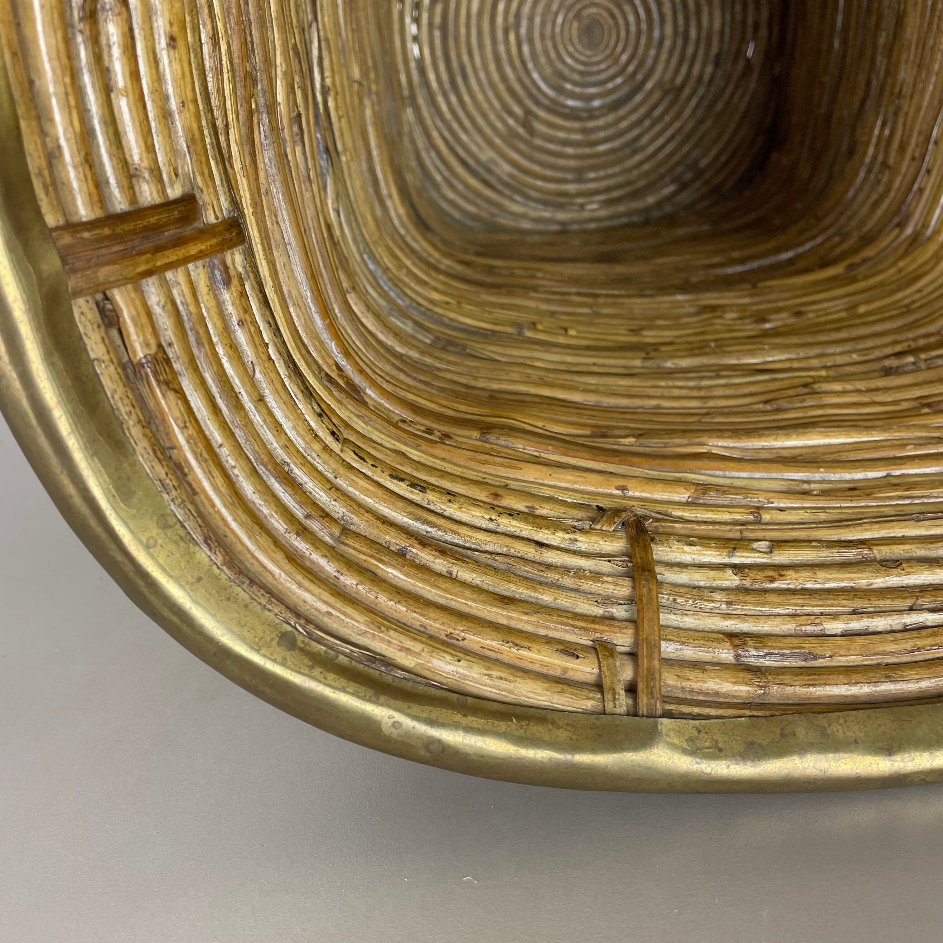 Aubock style rattan and brass bauhaus waste bin France 1960s