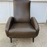 Vintage 50 faux leather reclining lounge chair with footrest