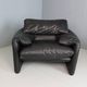Vico Magistretti Maralunga Black Leather Lounge Chair for Cassina, 1980s