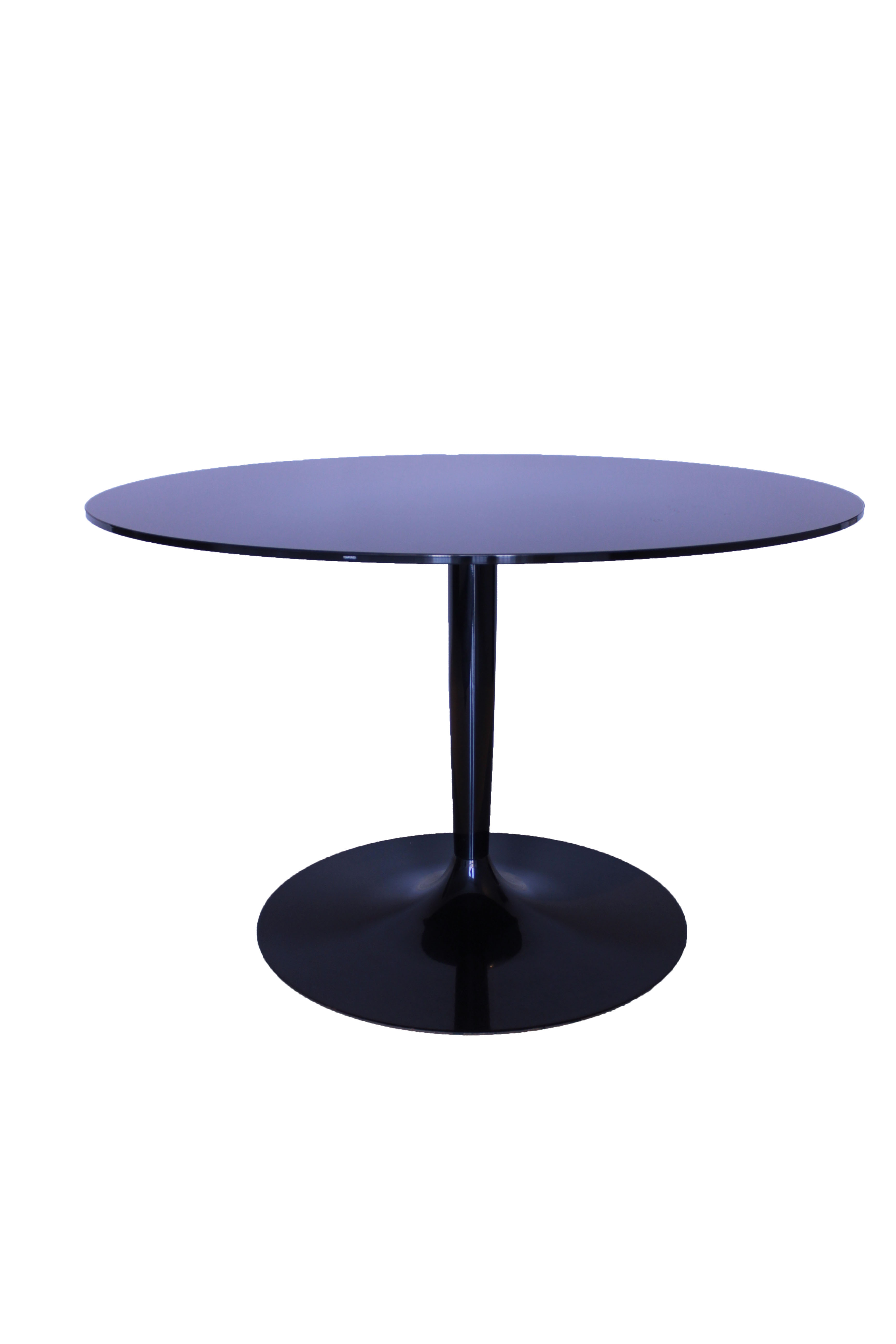 Round table in mirrored black glass, Italia1980s signed Calligaris