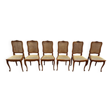 Set of 6 chairs in Louis XV style - carved wood and caning