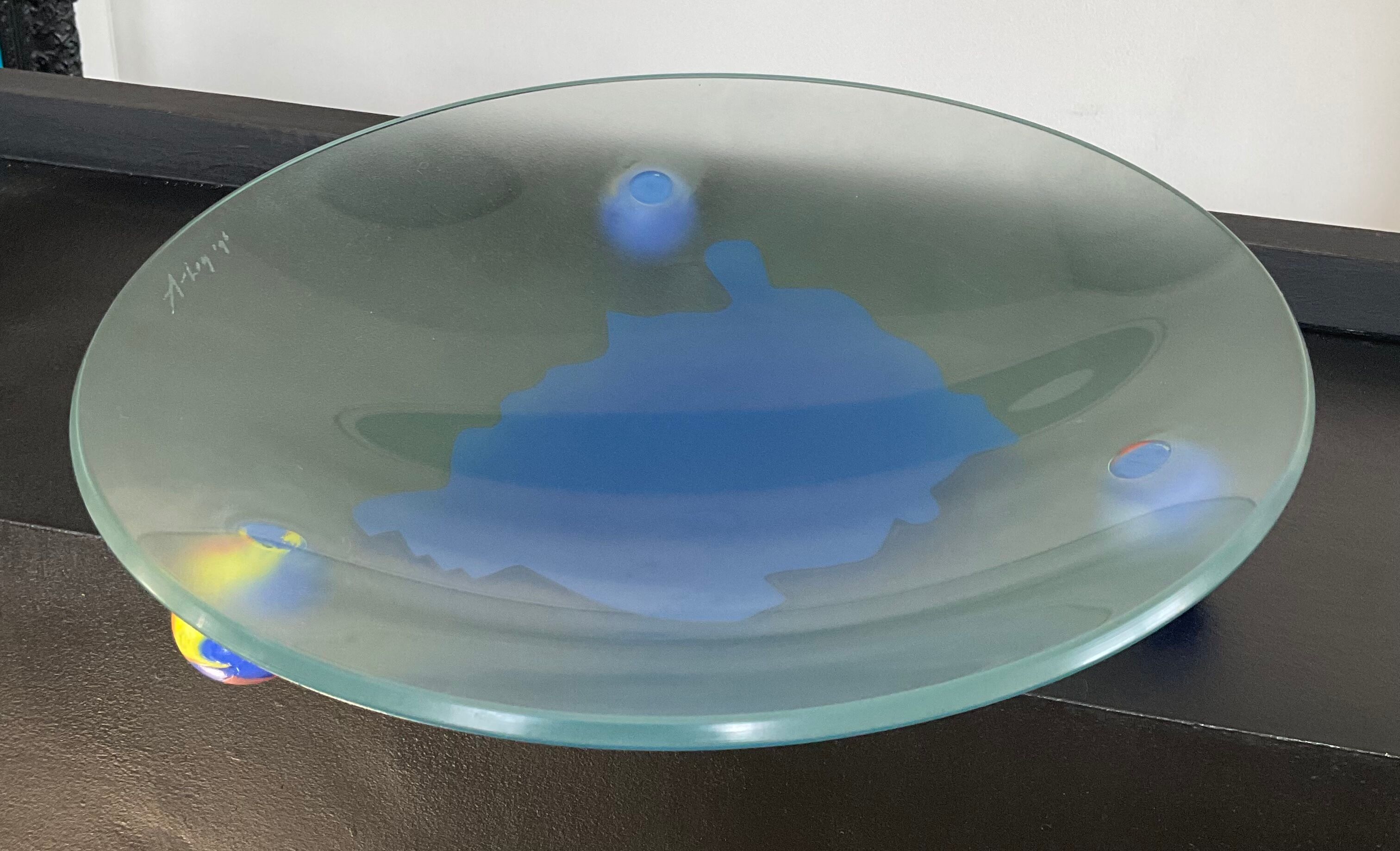 Empty vintage pocket in frosted glass signed