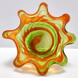 Postmodern Green and Orange Murano Glass Fazzoletto Vase by Fratelli Toso, Italy
