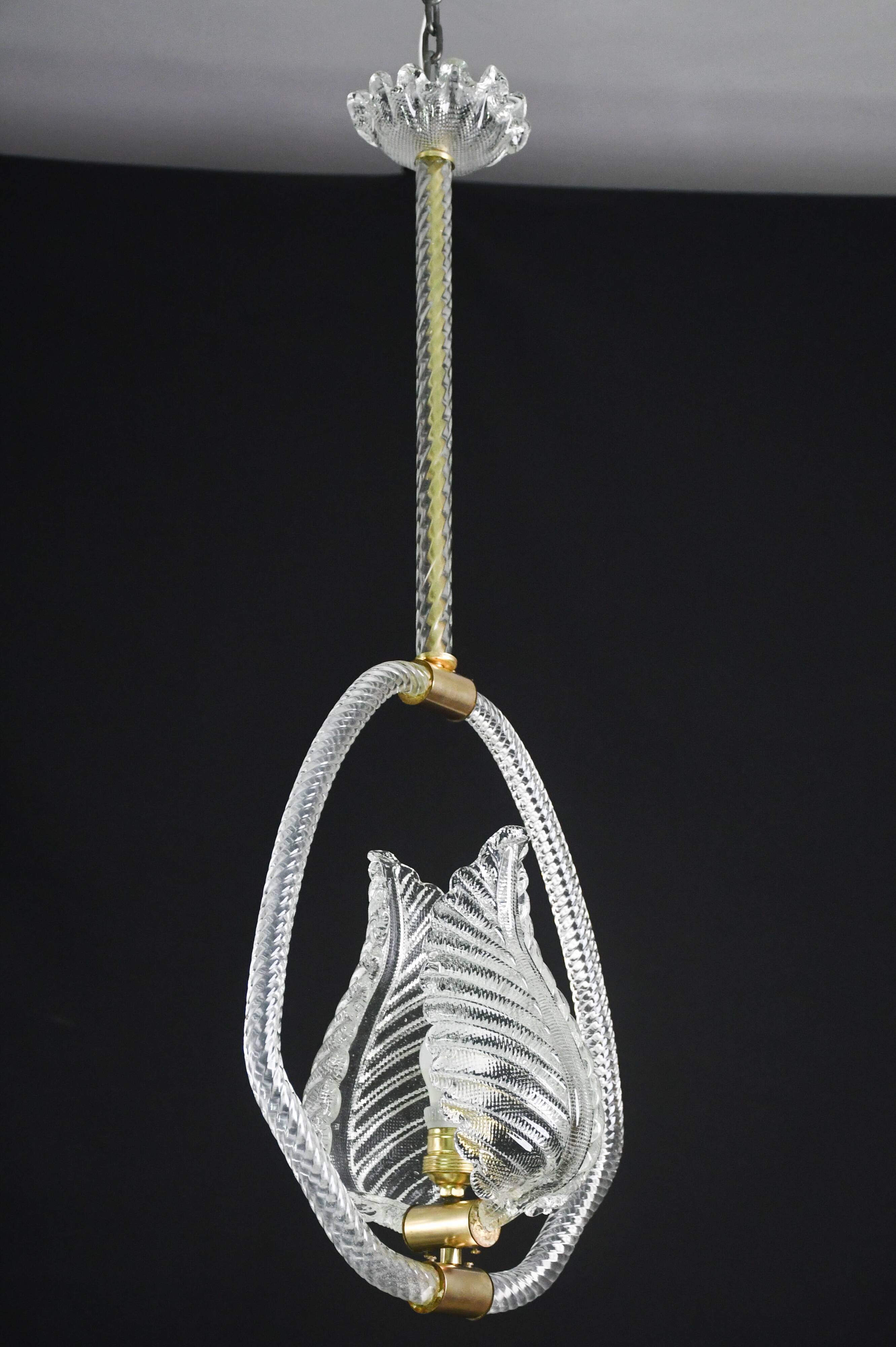 Charming Transparent Art Decò Barovier e Toso Pendant Light Murano Glass, 1940s