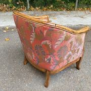 Solid wood and fabric club chair with footrest