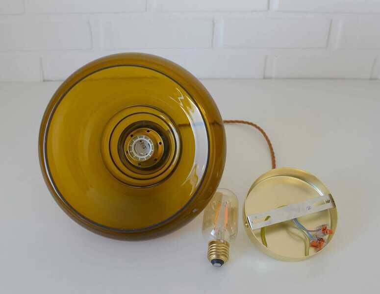 Hand-blown amber glass pendant light: MCM retro bar golden hanging lamp