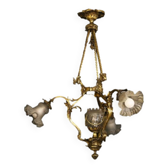 Art nouveau bronze chandelier, 1900s