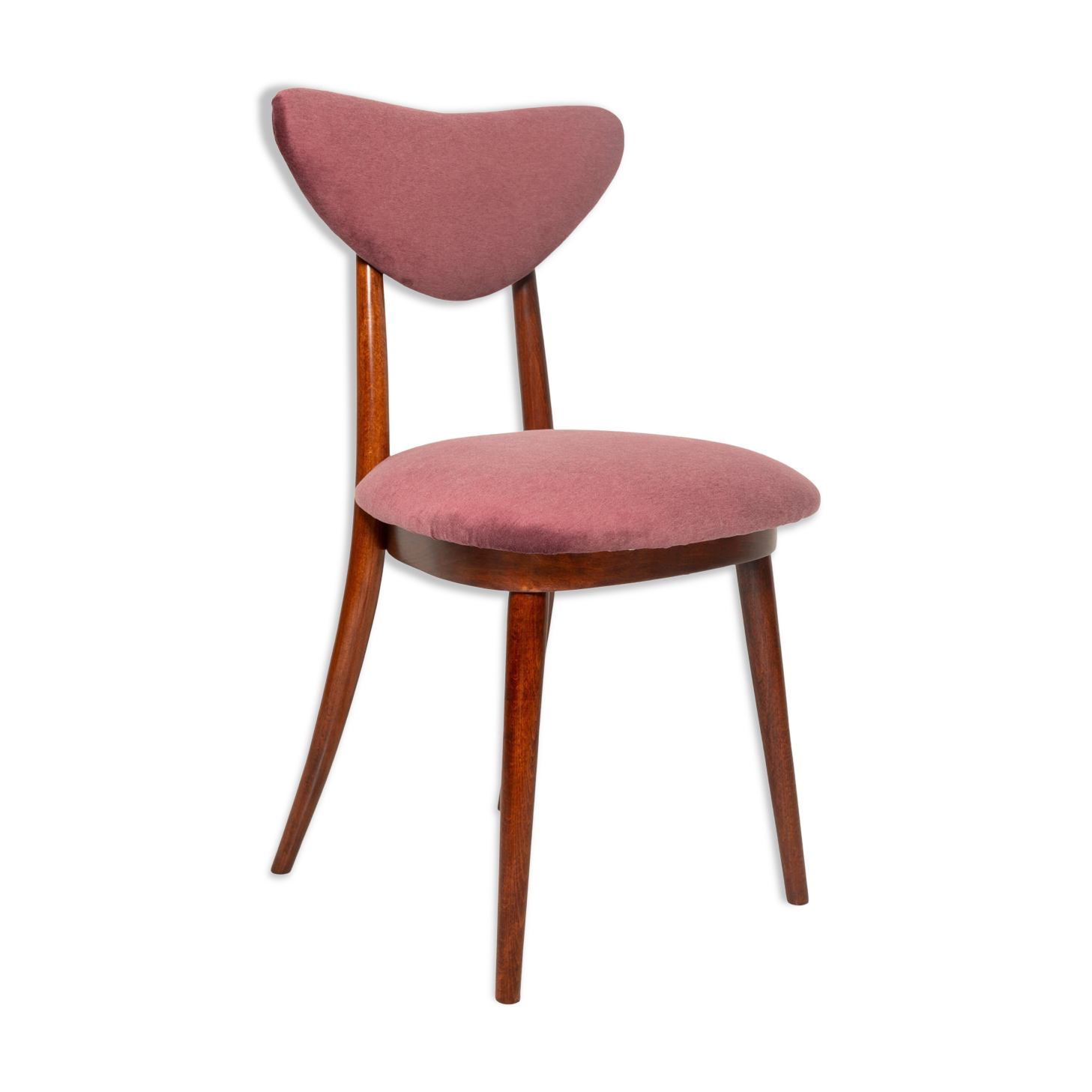Vintage mid-20th century purple plum velvet heart-shaped chair.