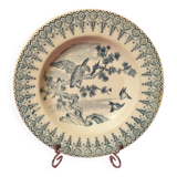 Gien earthenware ceramic soup plate with blue eagle decoration