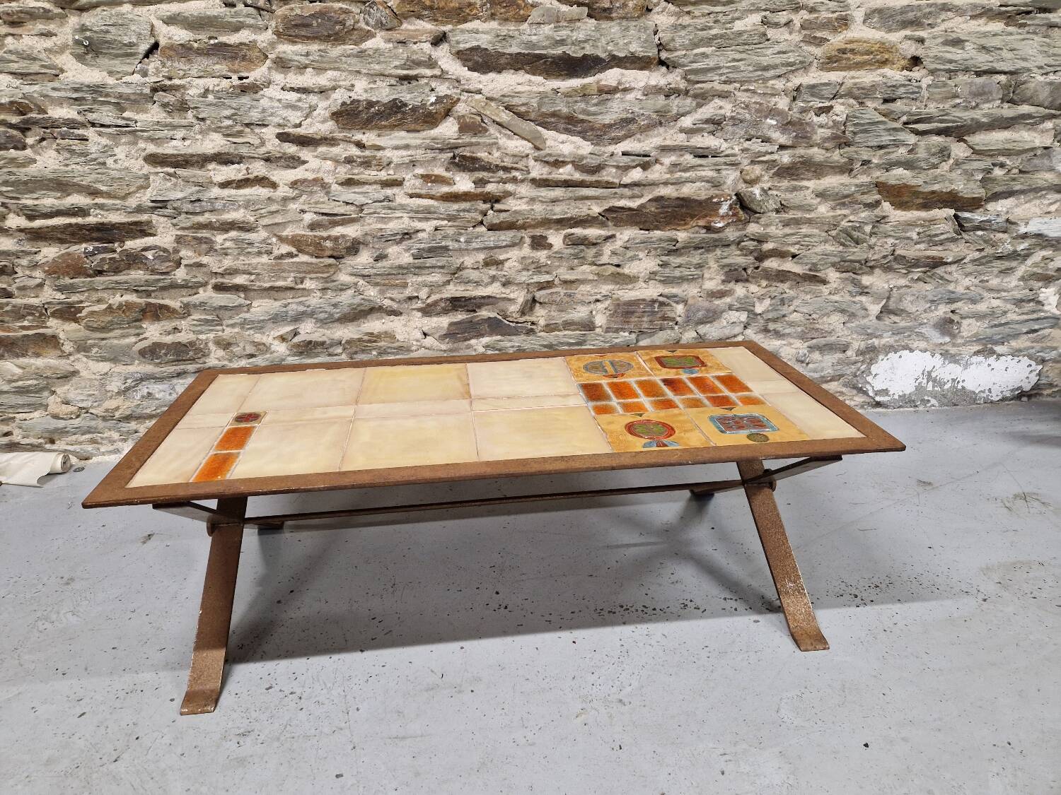 Ceramic and metal coffee table from the 60s Vallauris style