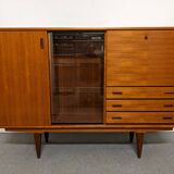 High sideboard, display cabinet and secretary, Scandinavian in teak, France around 1960.